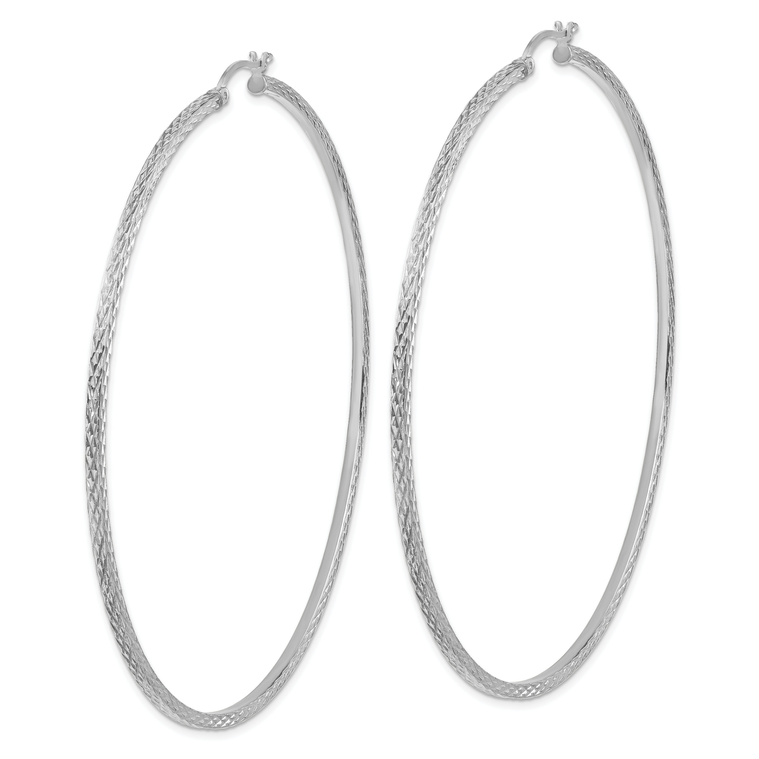 Sterling Silver Rhodium-plated Diamond-cut 2x80mm Square Tube Hoop Earrings Secondary image