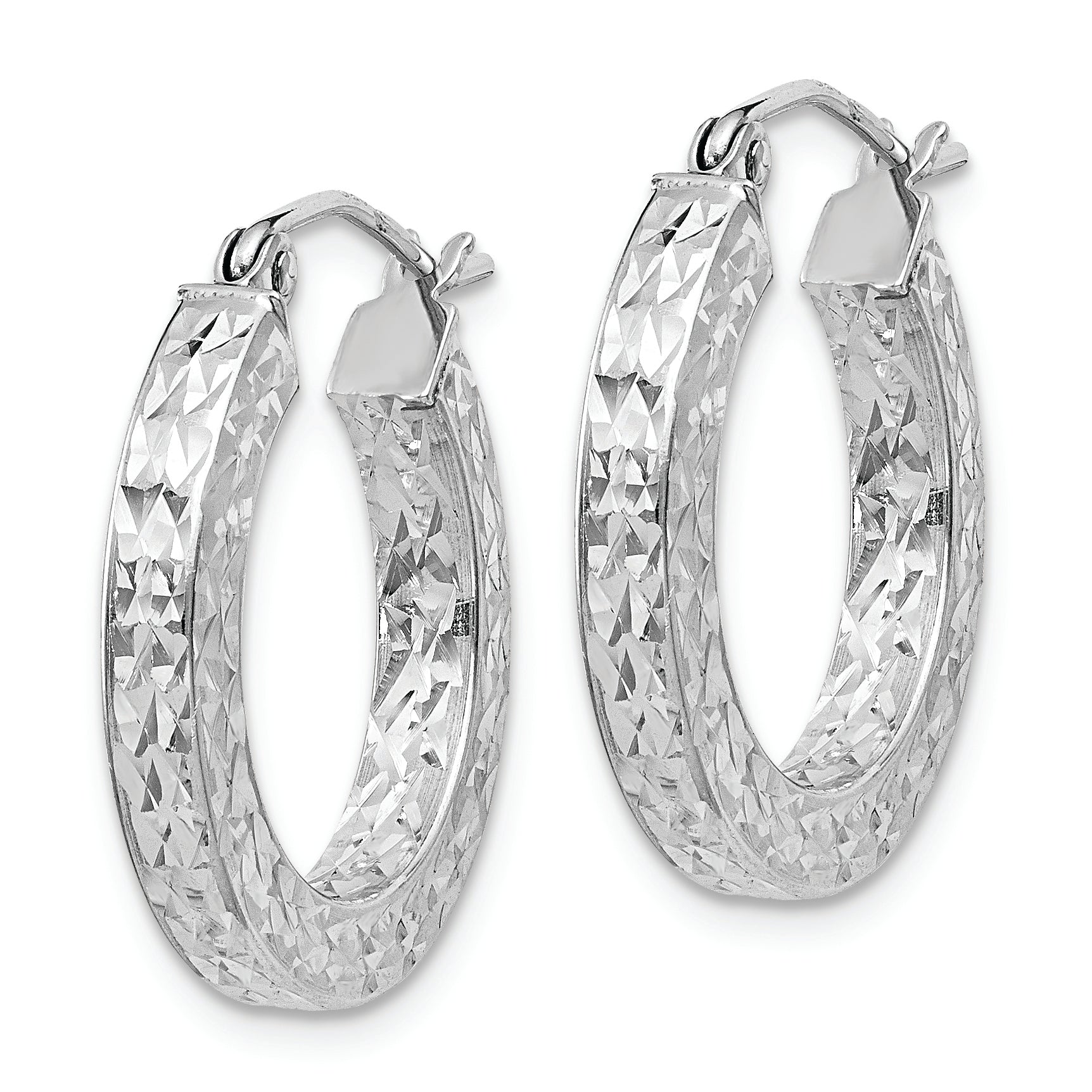 Sterling Silver Rhodium-plated Diamond-cut 3x20mm Square Tube Hoop Earrings Secondary image