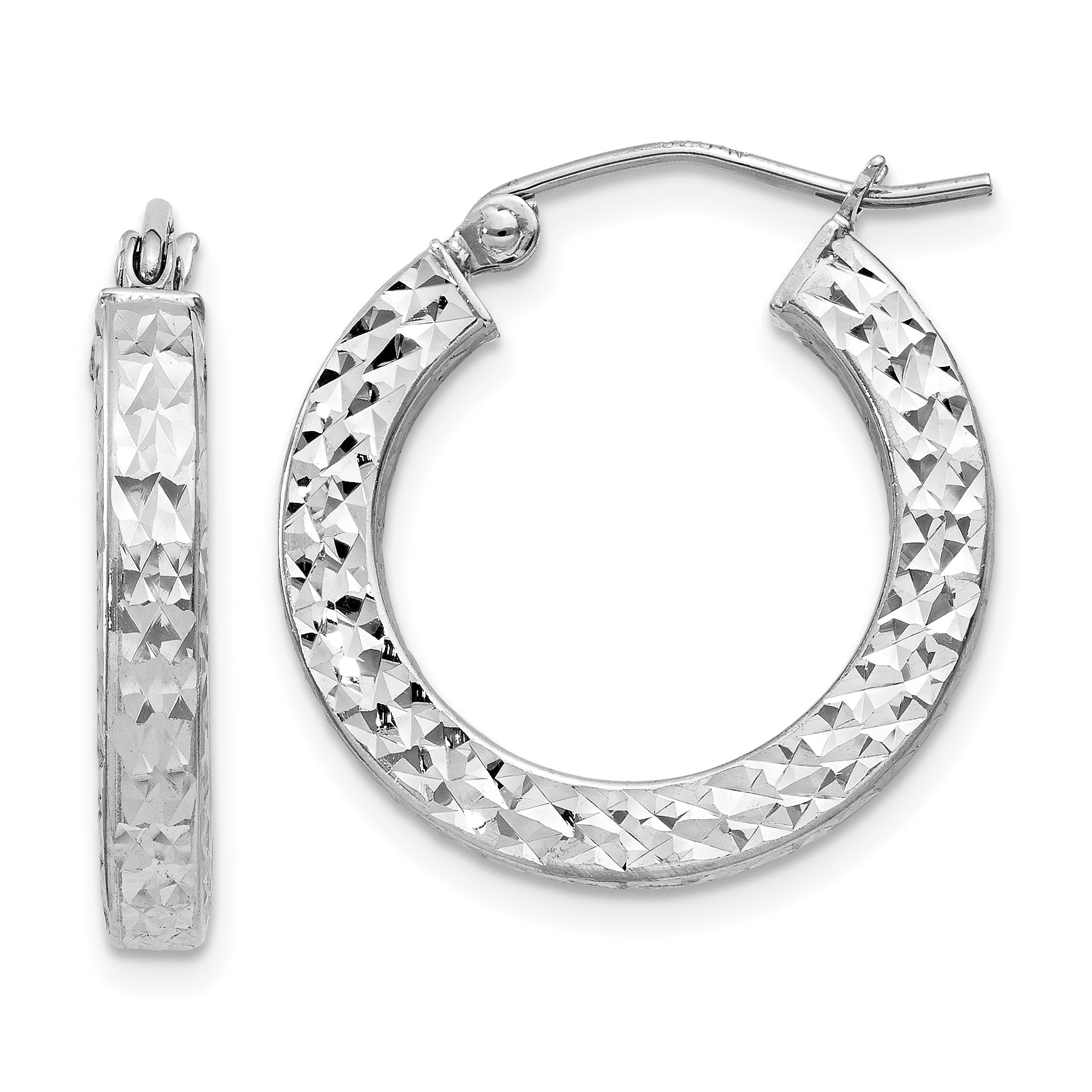 Sterling Silver Rhodium-plated Diamond-cut 3x20mm Square Tube Hoop Earrings Main image