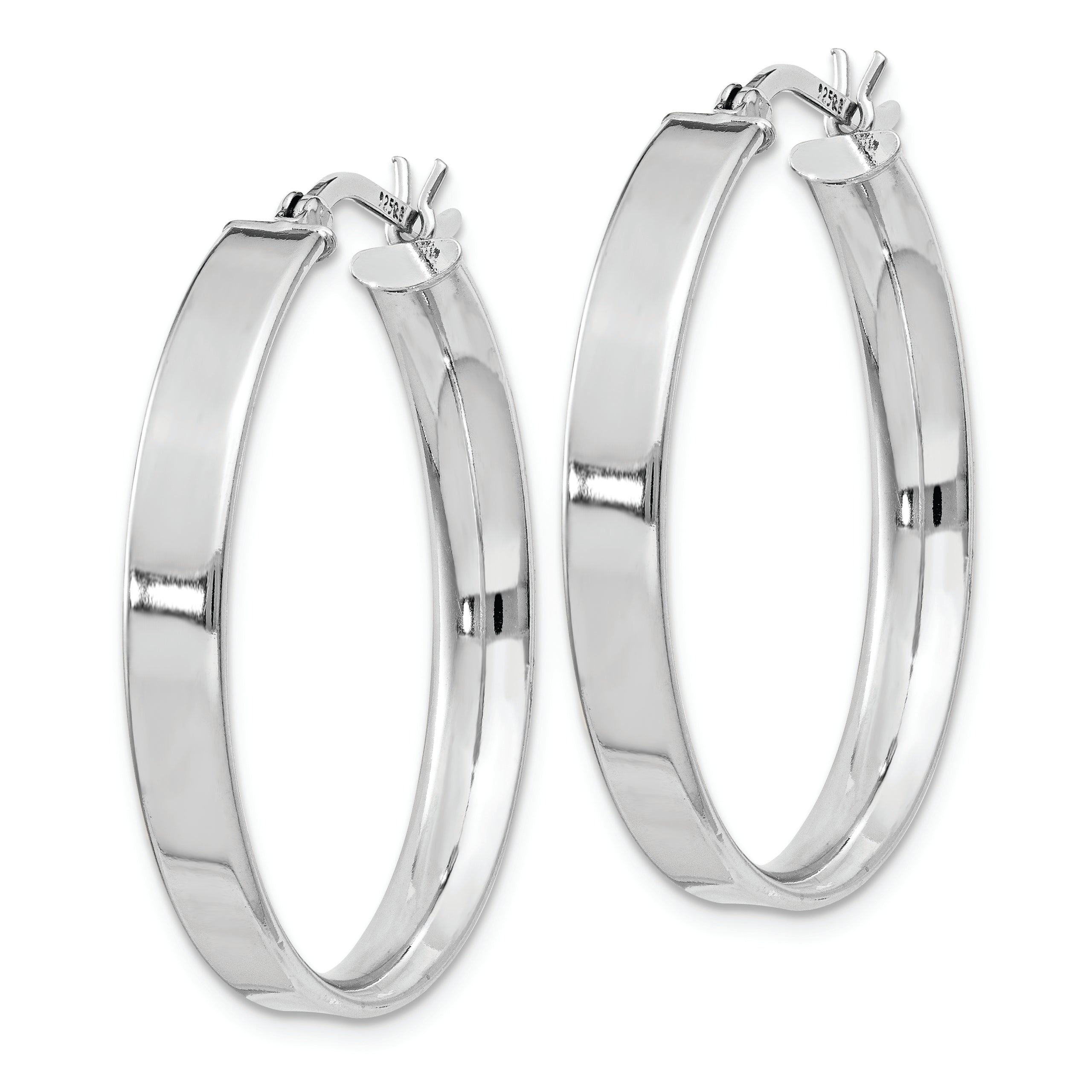 Sterling Silver Rhodium Plated 4.25x30 Hoop Earrings