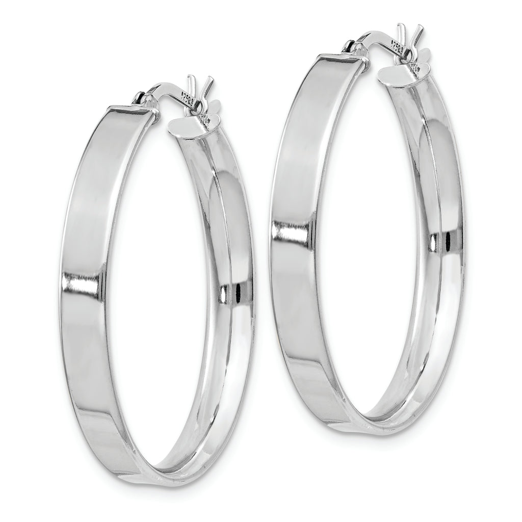 Sterling Silver Rhodium Plated 4.25x30 Hoop Earrings