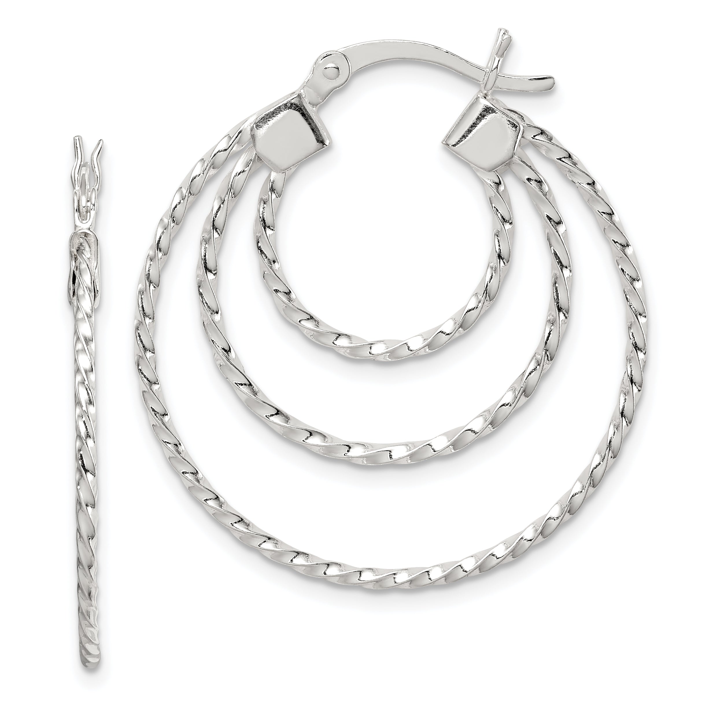 Sterling Silver Textured Triple Hoop Earrings Main image