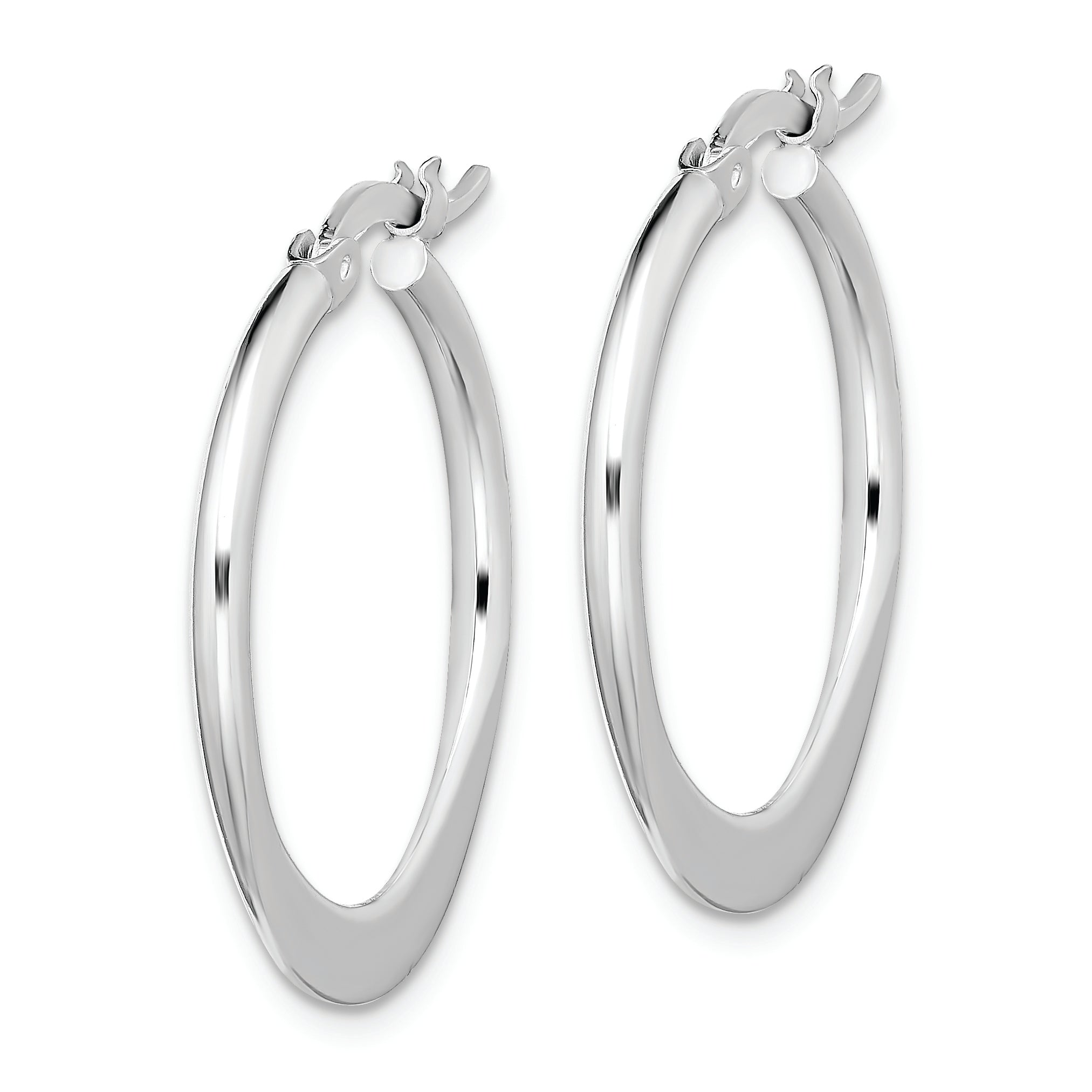 Sterling Silver Rhodium-plated Polished Tapered Round Hoop Earrings Secondary image
