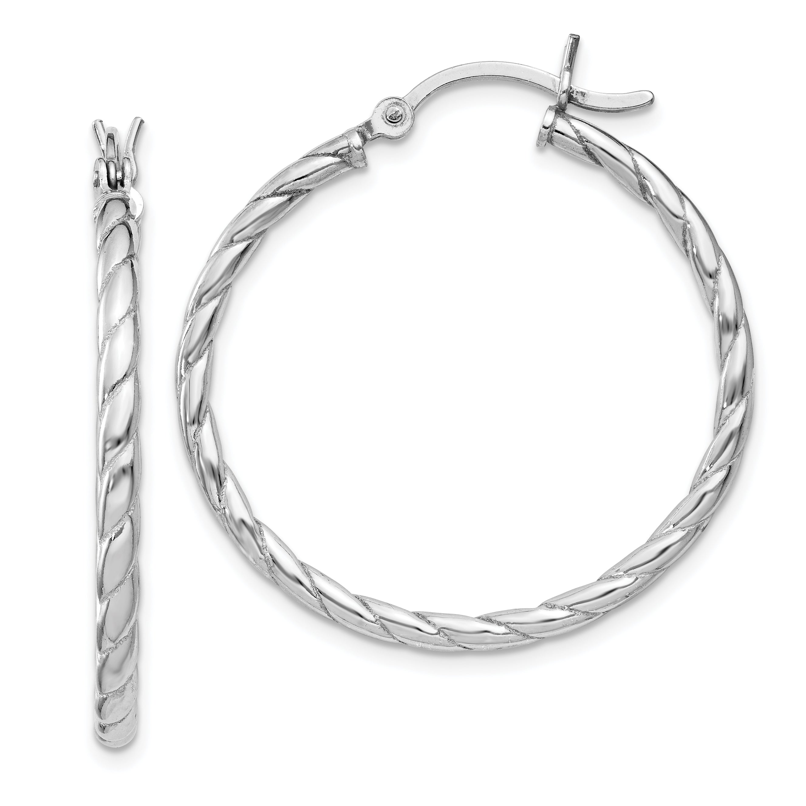 Sterling Silver Rhodium Plated 2x30mm Twisted Hoop Earrings Main image