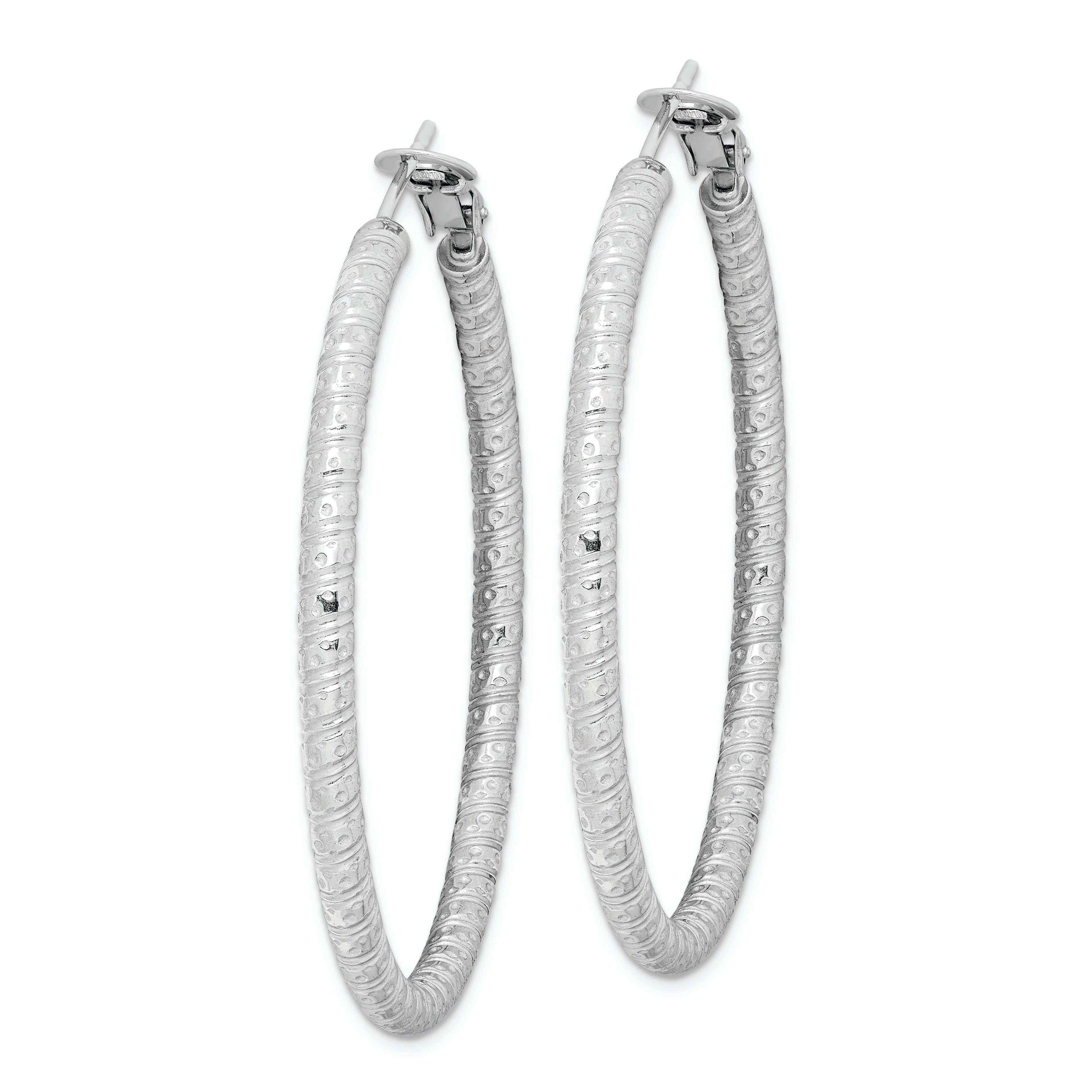 Sterling Silver Rhod-plated 3.25x50mm Omega Back Hoop Earrings