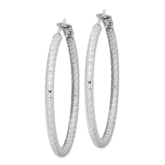 Sterling Silver Rhod-plated 3.25x50mm Omega Back Hoop Earrings