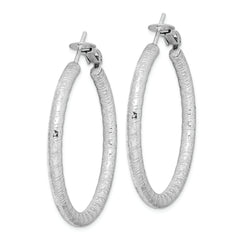 Sterling Silver Rhod-plated 3.25x40mm Omega Back Hoop Earrings