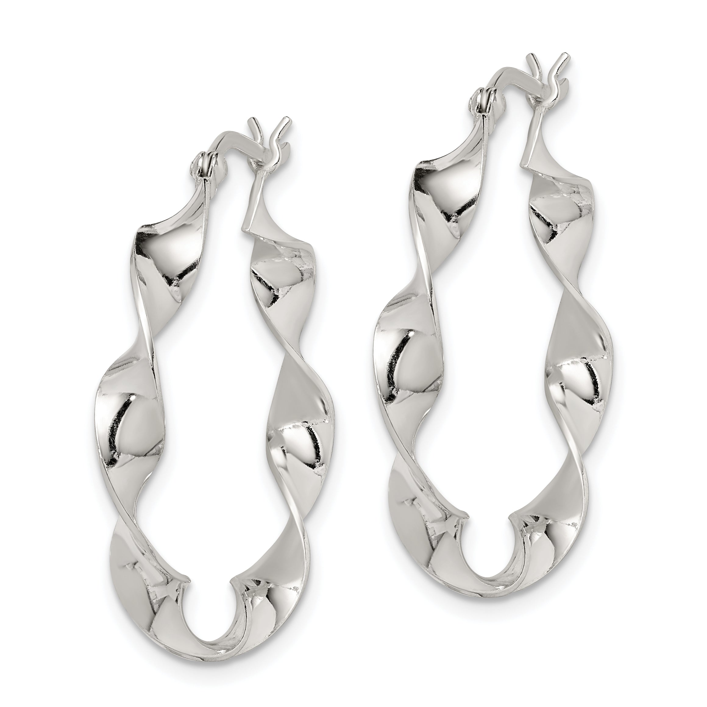 Sterling Silver Twisted 4x30mm Hoop Earrings Secondary image