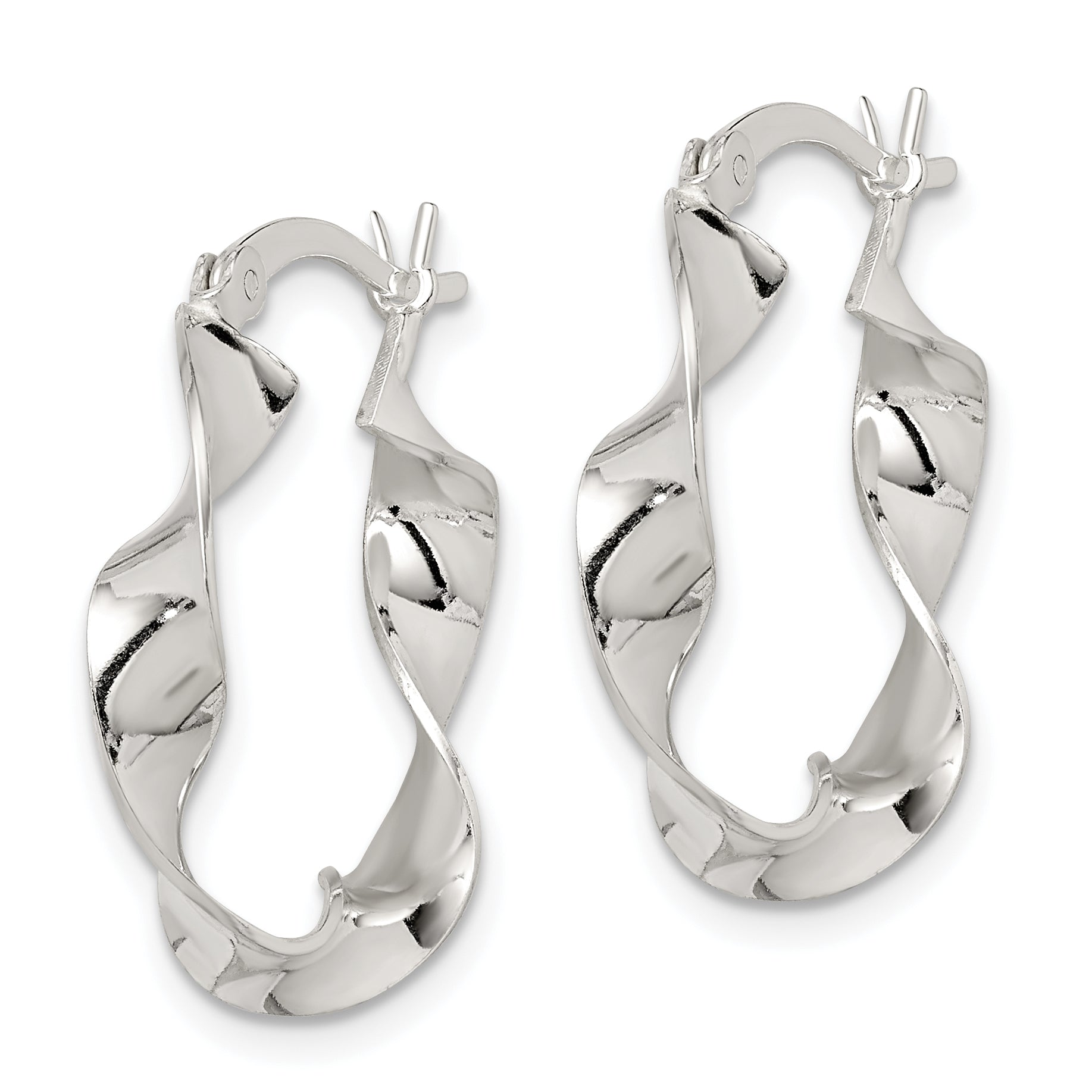 Sterling Silver Twisted 4x22mm Hoop Earrings Secondary image