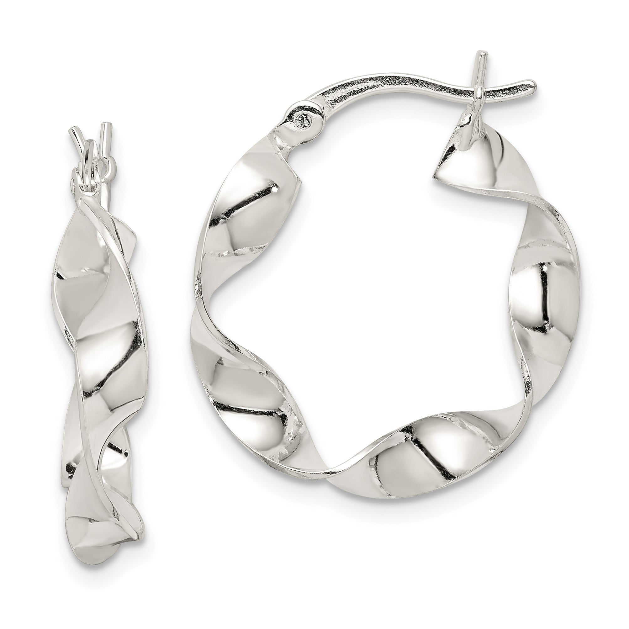 Sterling Silver Twisted 4x22mm Hoop Earrings Main image