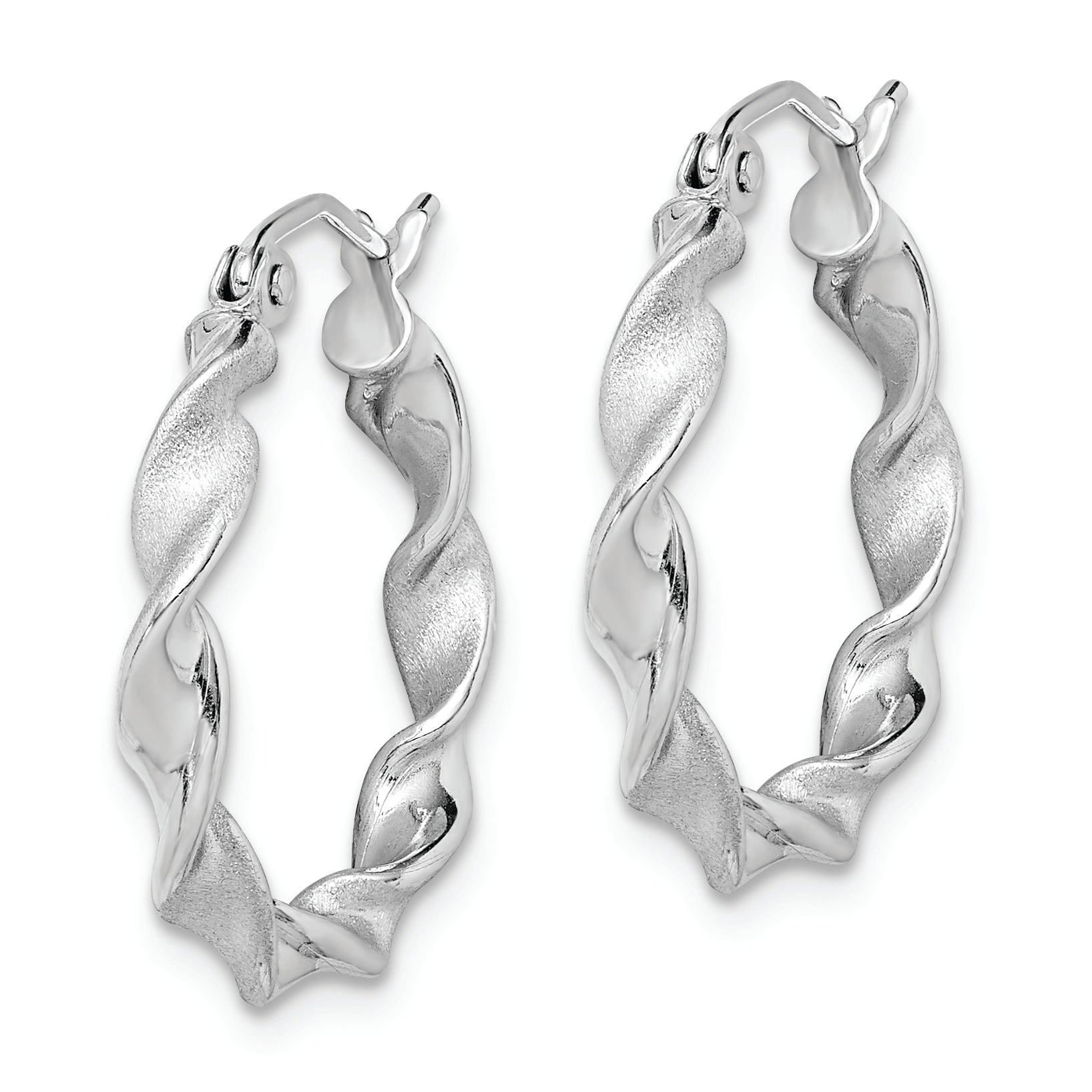 Sterling Silver Rhodium-plated Polish and Satin 2.5mm Twist Hoop Earrings Secondary image