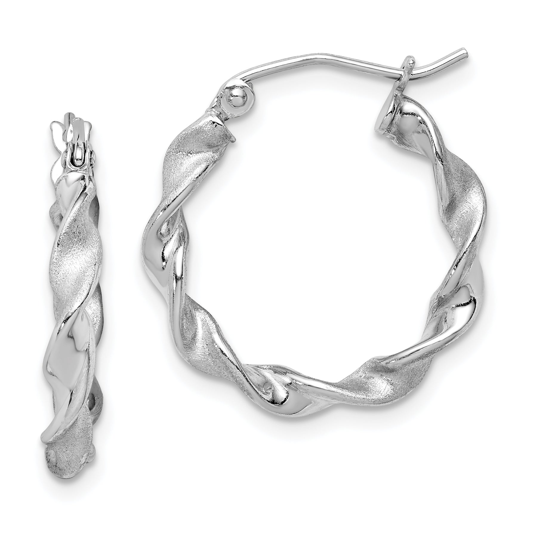 Sterling Silver Rhodium-plated Polish and Satin 2.5mm Twist Hoop Earrings Main image