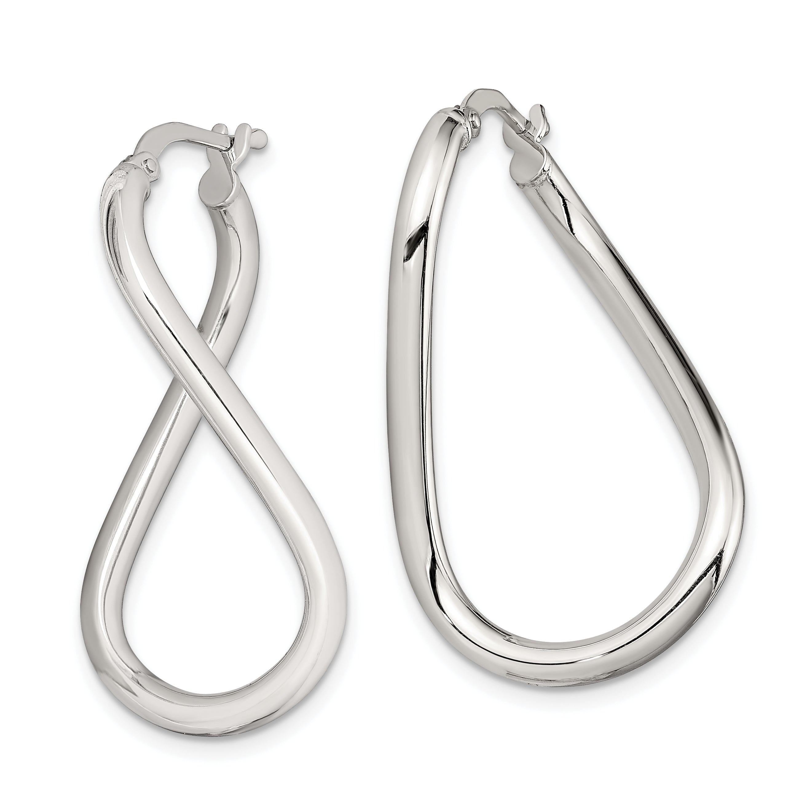 Sterling Silver Rhodium-plated Polished Twisted Oval Hoop Earrings Secondary image