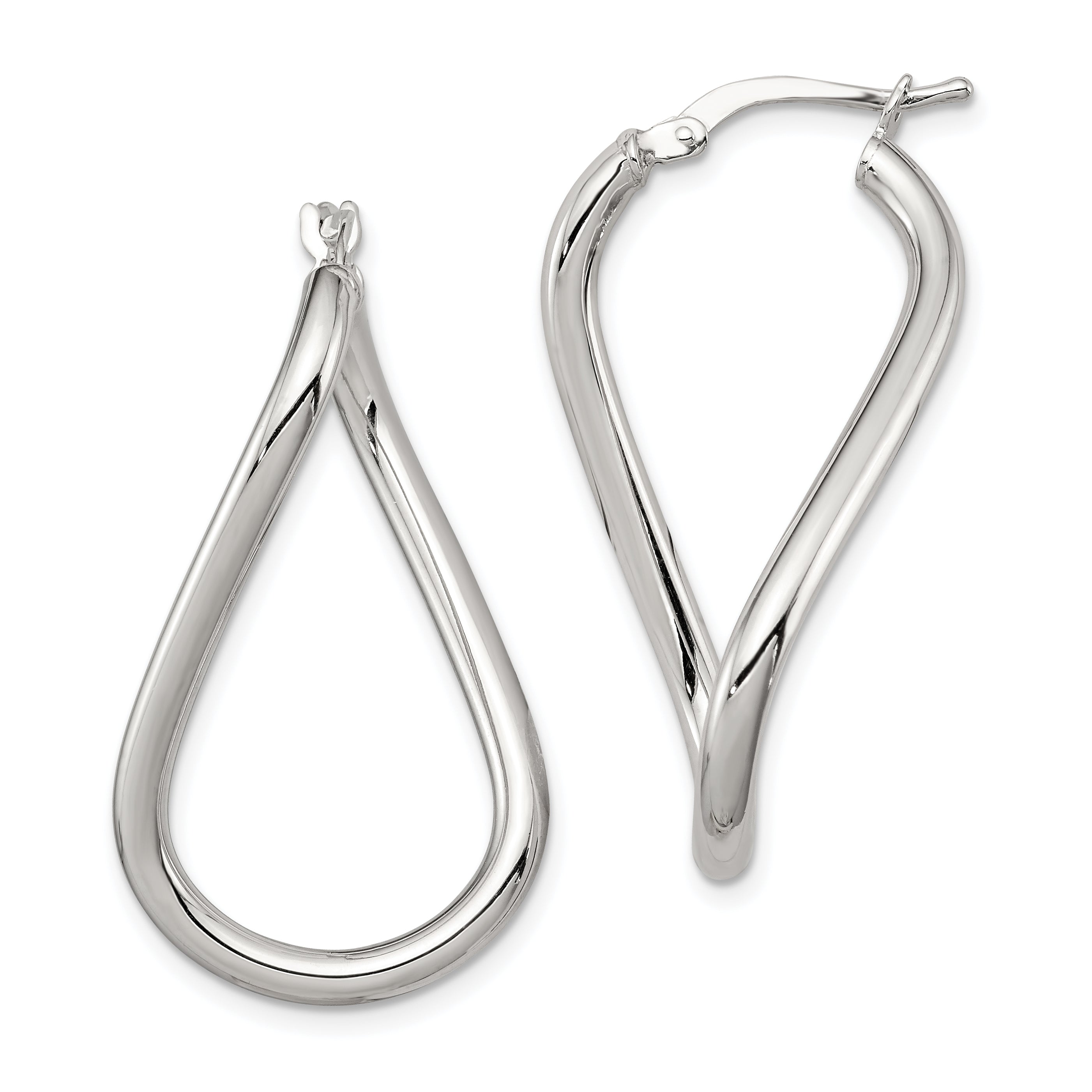 Sterling Silver Rhodium-plated Polished Twisted Oval Hoop Earrings Main image