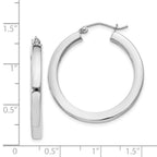 Sterling Silver Rhodium-plated 3x30mm Square Tube Hoop Earrings