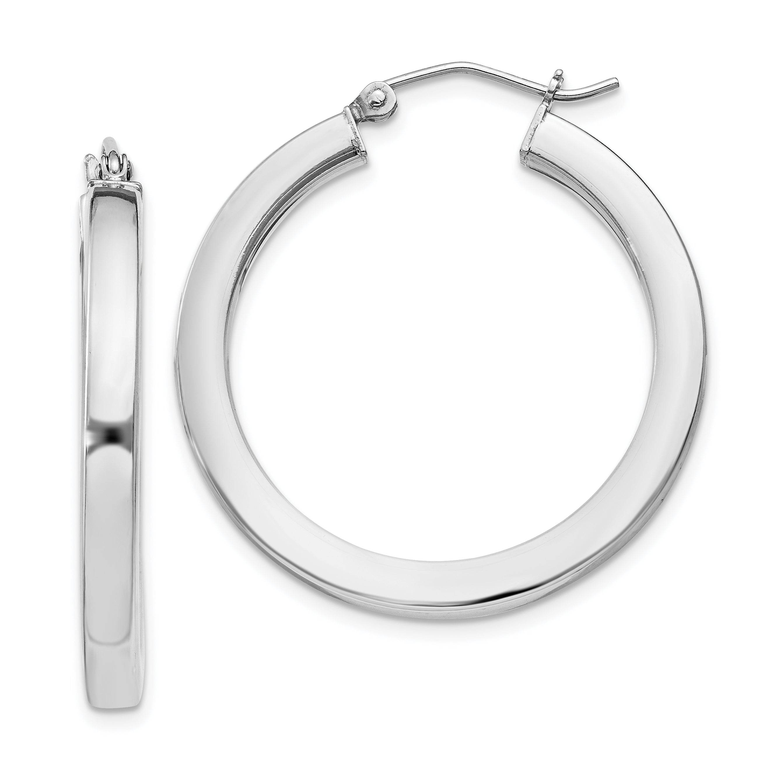 Sterling Silver Rhodium-plated 3x30mm Square Tube Hoop Earrings Main image