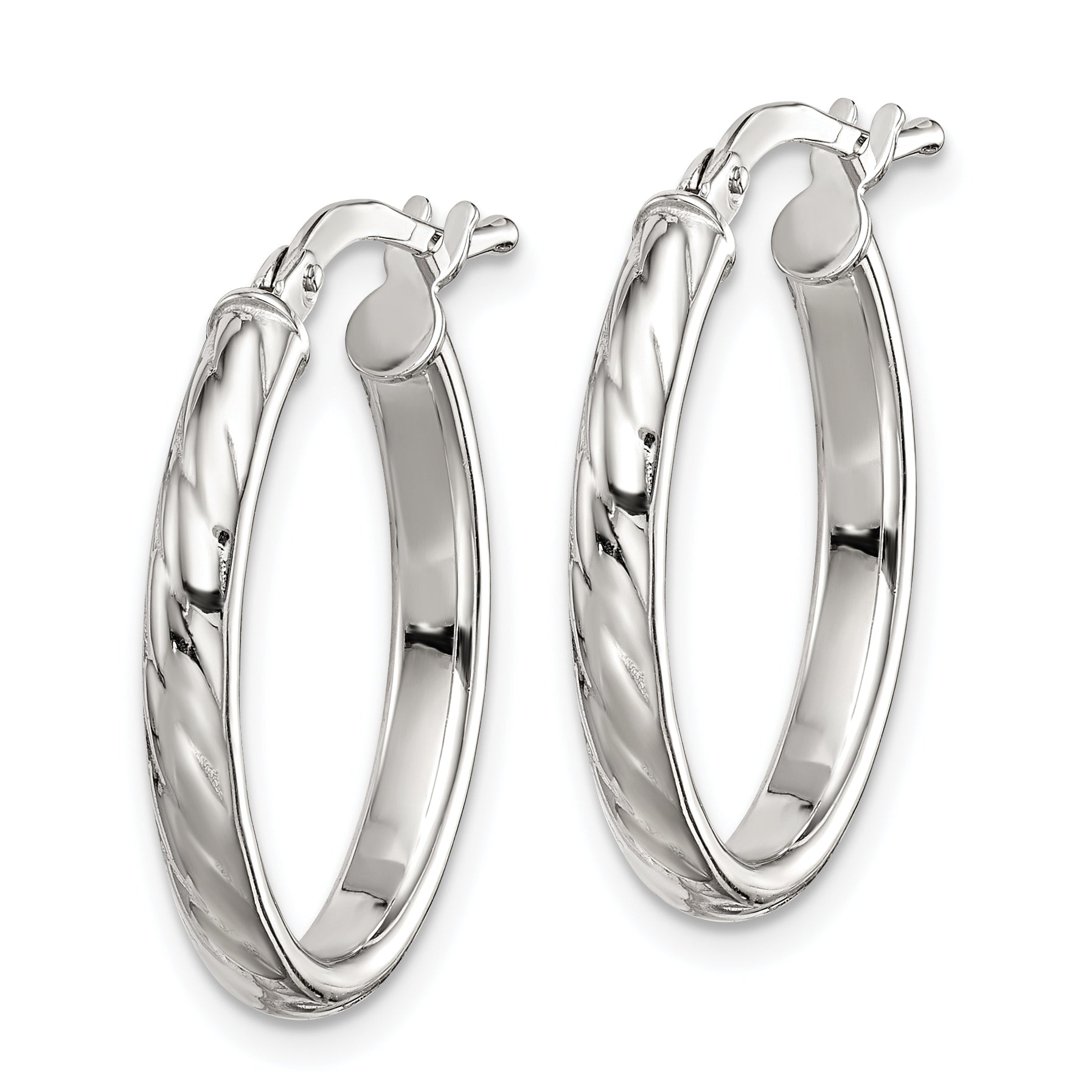 Sterling Silver Rhod-plated Textured 3mm Hollow Oval Hoop Earrings Secondary image