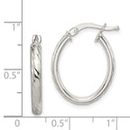 Sterling Silver Rhod-plated Textured 3mm Hollow Oval Hoop Earrings