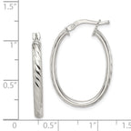 Sterling Silver Rhod-plated Textured 3mm Hollow Oval Hoop Earrings