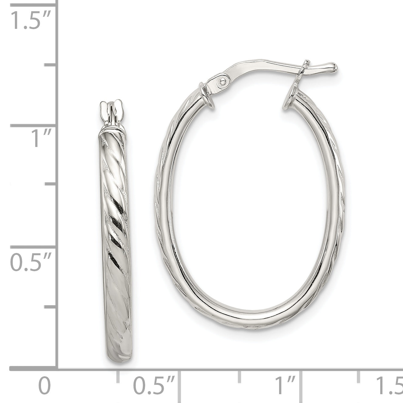 Sterling Silver Rhod-plated Textured 3mm Hollow Oval Hoop Earrings
