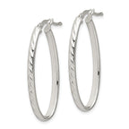 Sterling Silver Rhod-plated Textured 3mm Hollow Oval Hoop Earrings