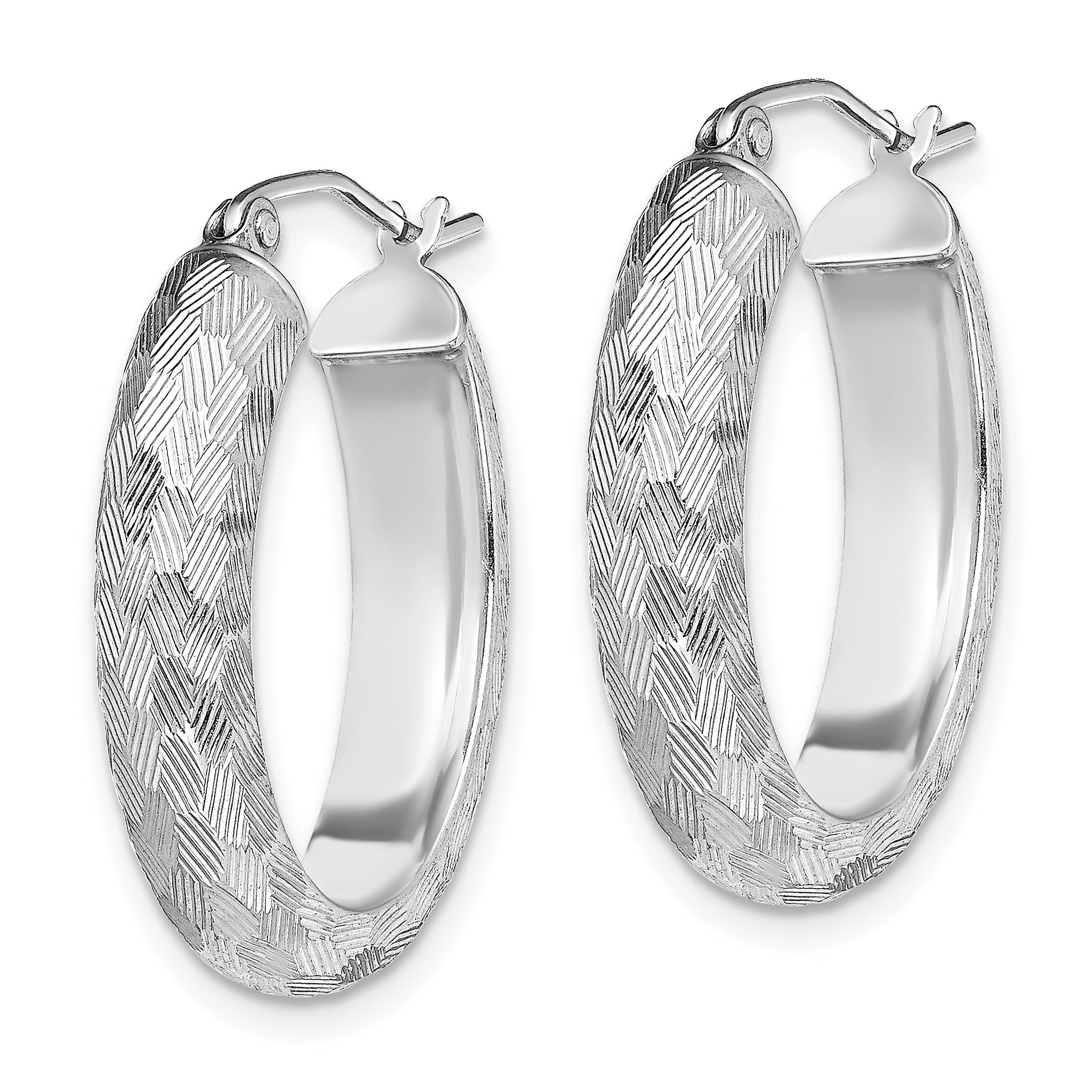 Sterling Silver Rhodium-plated Diamond-cut 5mm Oval Hoop Earrings