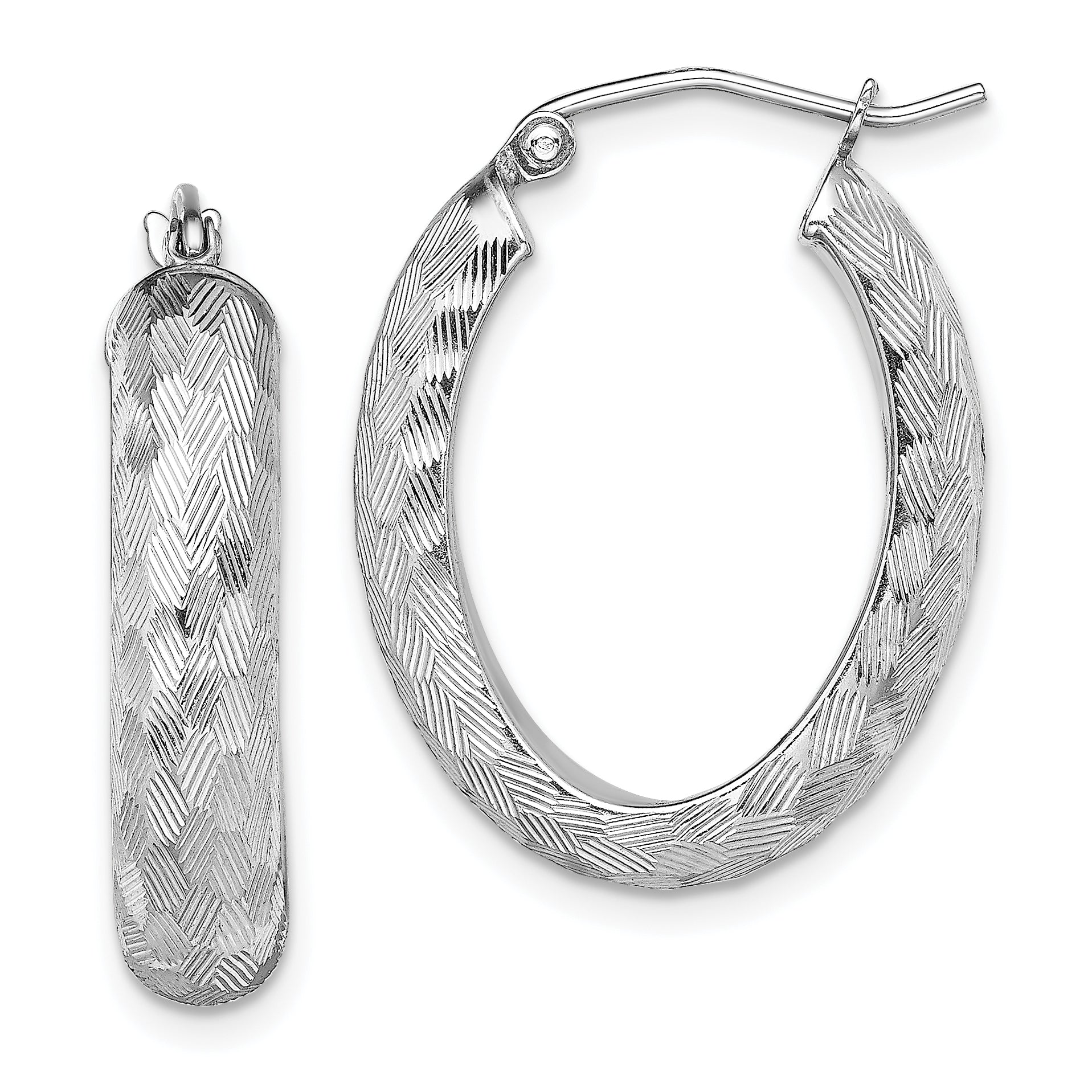 Sterling Silver Rhodium-plated Diamond-cut 5mm Oval Hoop Earrings Main image