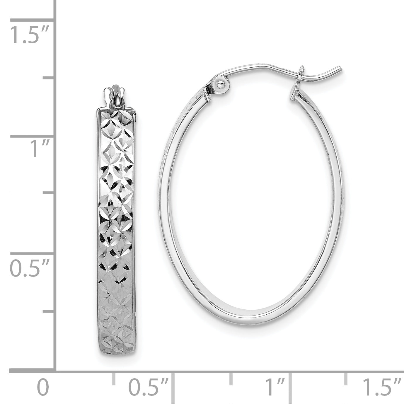 Sterling Silver Rhodium-plated Diamond-cut 4mm Oval Hoop Earrings