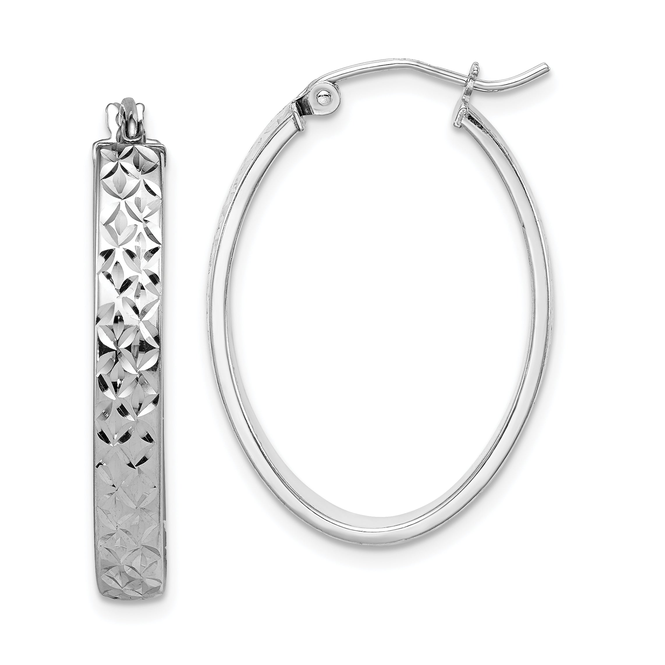 Sterling Silver Rhodium-plated Diamond-cut 4mm Oval Hoop Earrings Main image