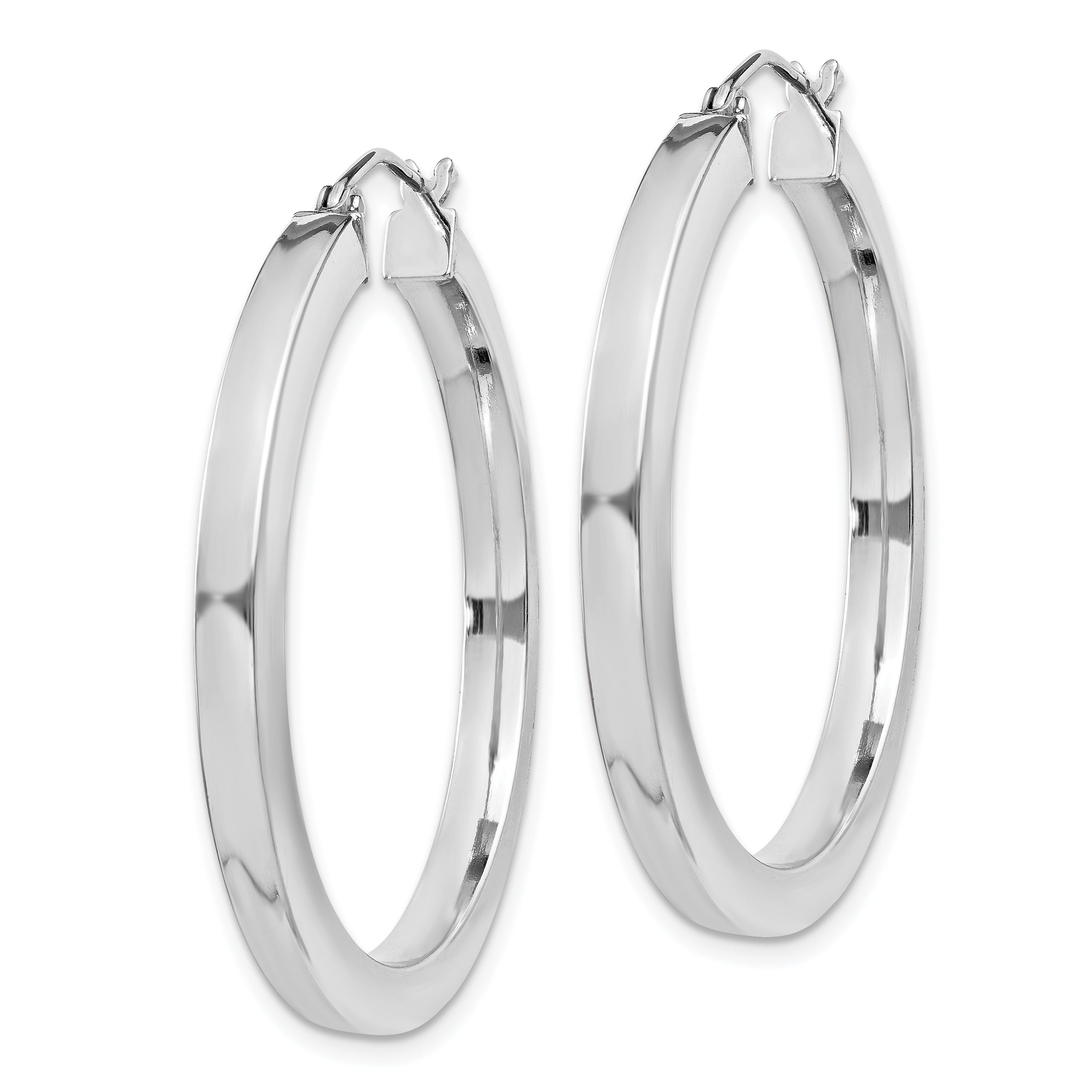 Sterling Silver Rhodium-plated 3x35mm Square Tube Hoop Earrings Secondary image