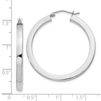 Sterling Silver Rhodium-plated 3x35mm Square Tube Hoop Earrings
