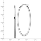 Sterling Silver Rhodium-plated 2mm Square Tube Oval Hoop Earrings