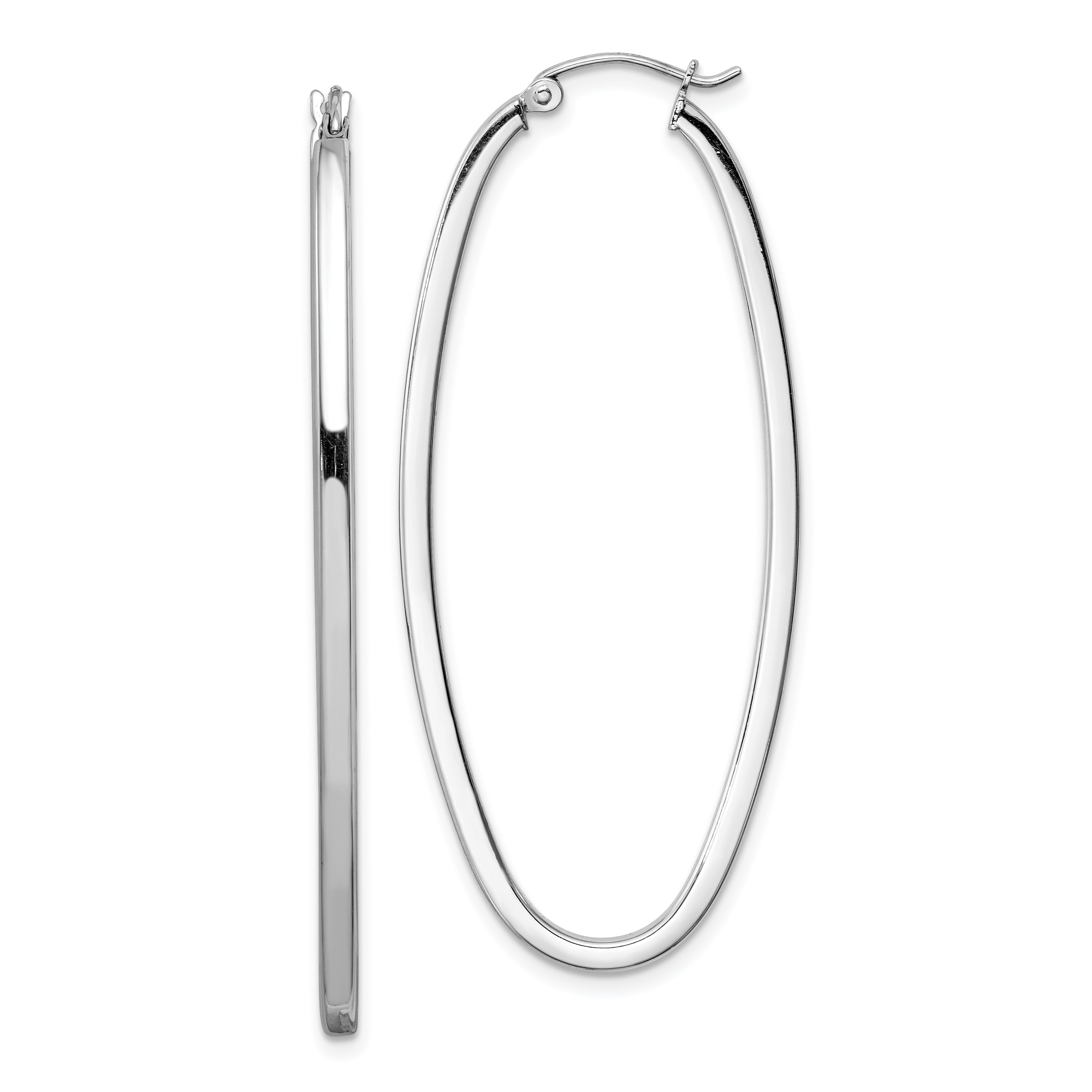 Sterling Silver Rhodium-plated 2mm Square Tube Oval Hoop Earrings Main image