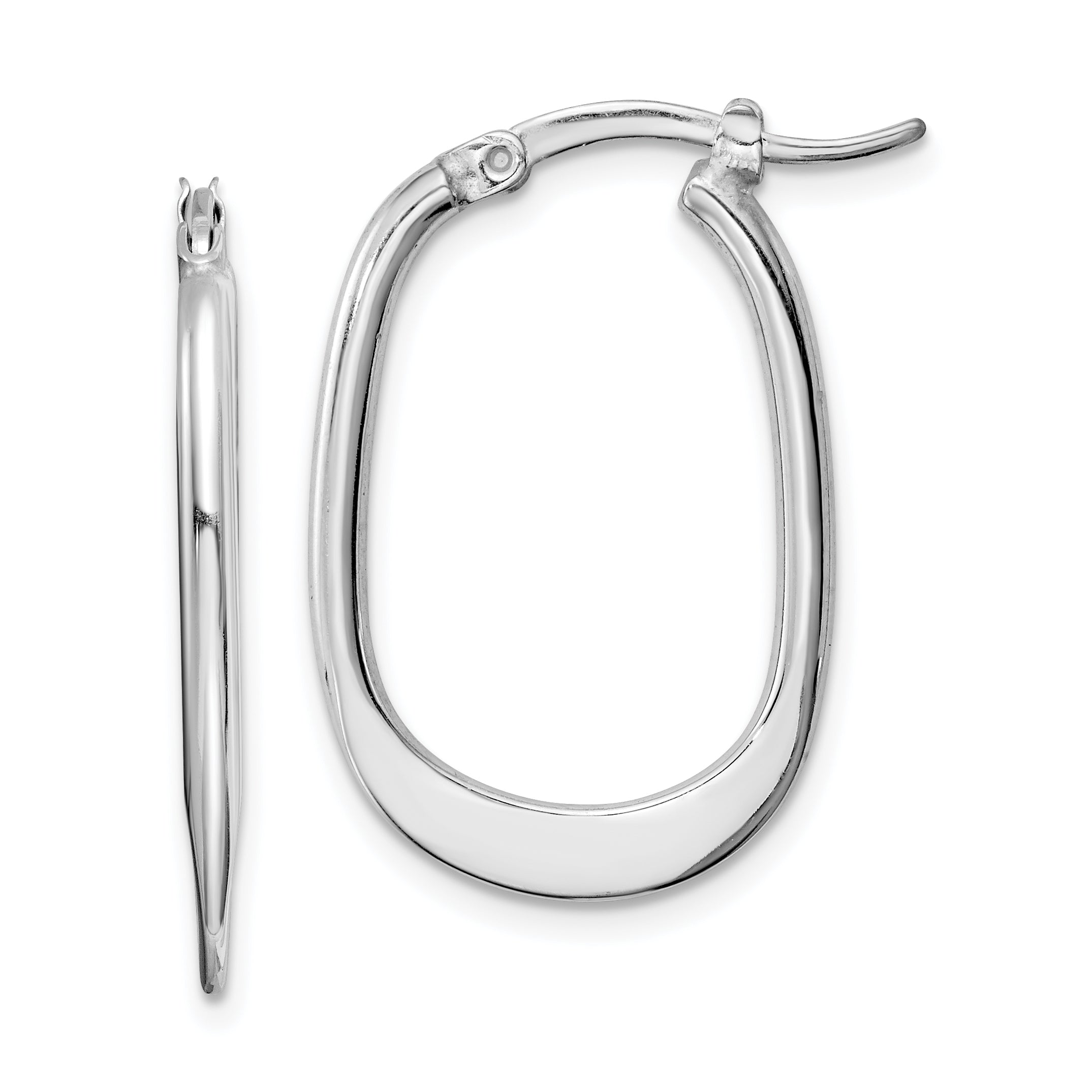 Sterling Silver Rhodium-plated Polished Squared Oval Hoop Earrings Main image