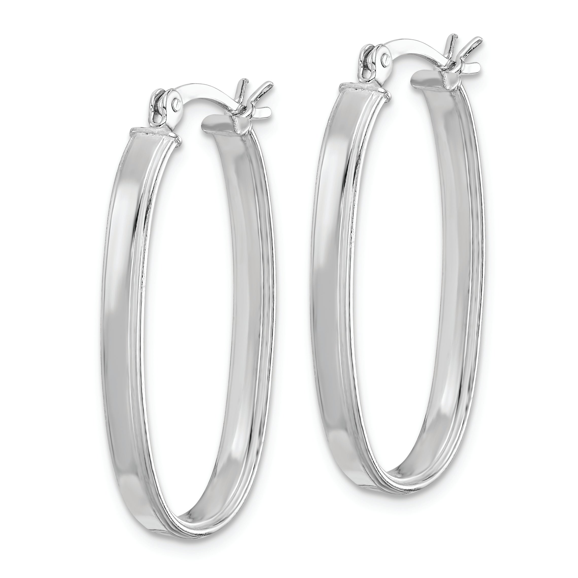 Sterling Silver Rhodium-plated Beveled Edge 4mm Oval Hoop Earrings Secondary image