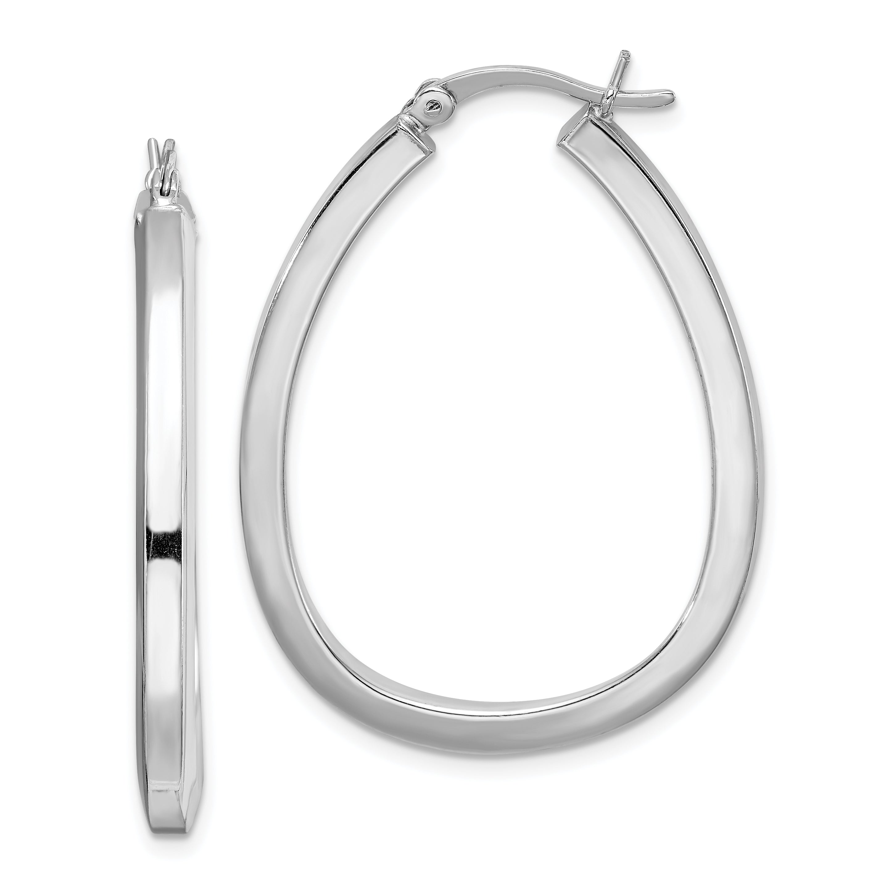 Sterling Silver Rhod-plated Square Tube 4mm Teardrop Hoop Earrings Main image