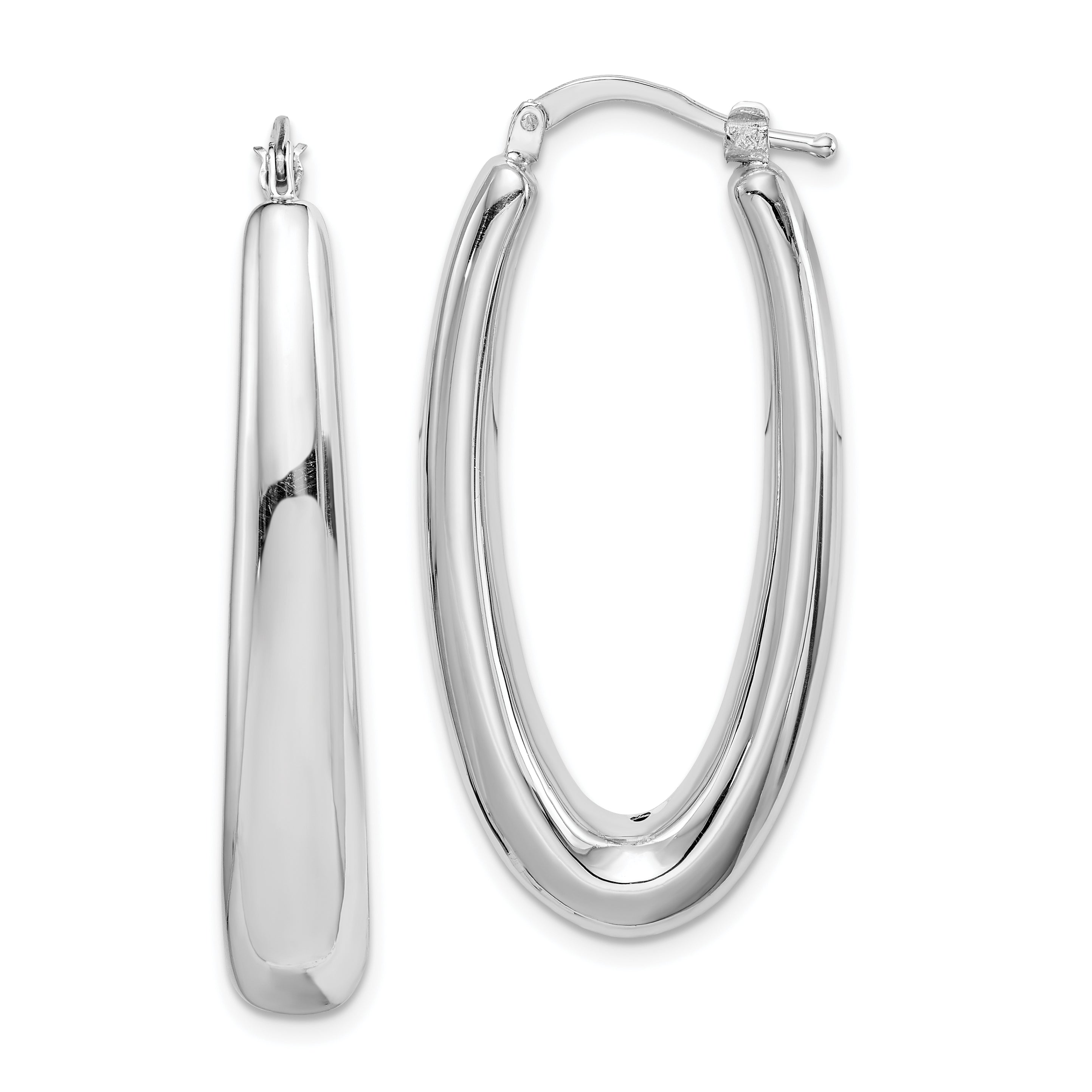 Sterling Silver Rhodium-plated Polished Hollow Oval Hoop Earrings Main image