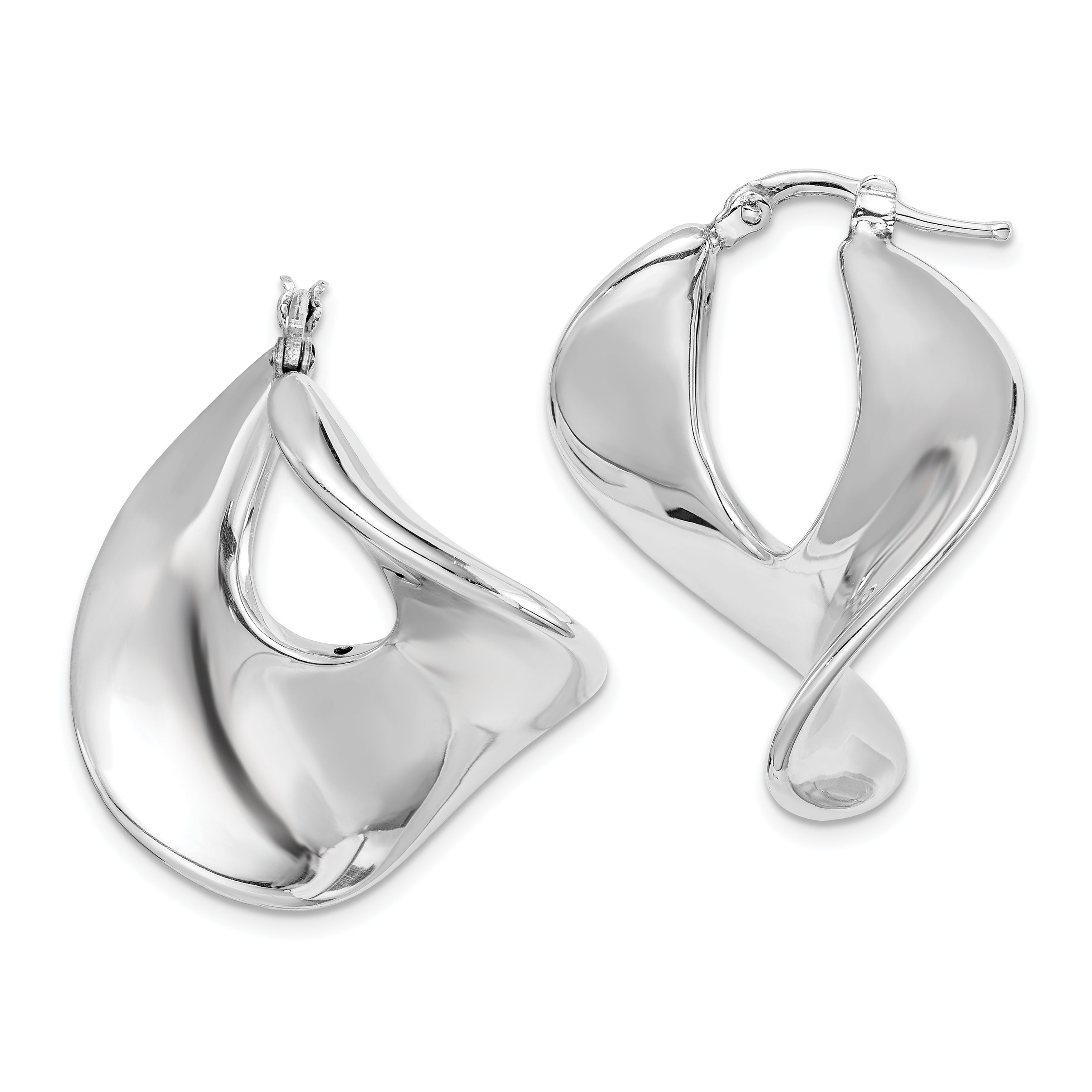 Sterling Silver Rhodium-plated Wide Twisted Hollow Hoop Earrings Main image