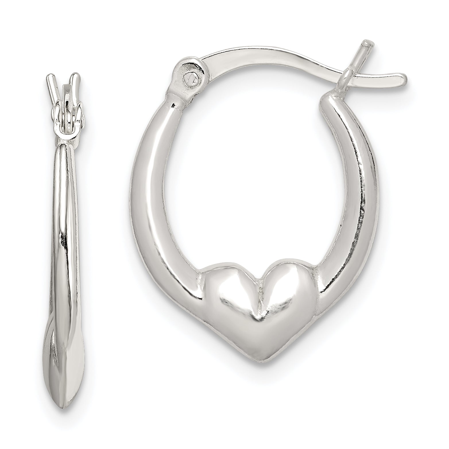 Sterling Silver Polished Heart Oval Hoop Earrings Main image