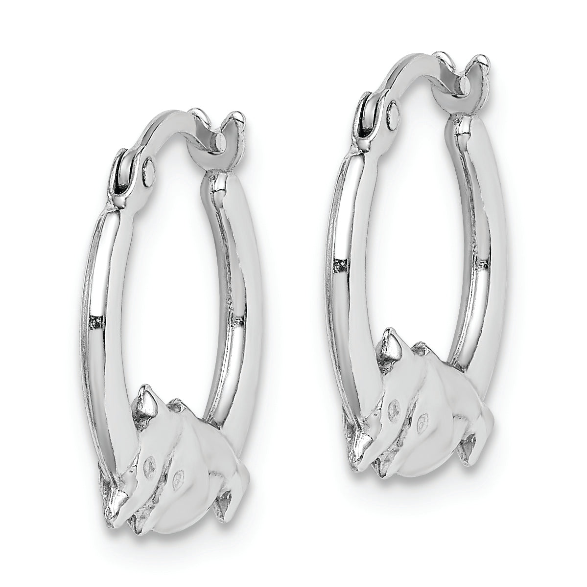 Sterling Silver Rhodium-plated Polished Dolphin Round Hoop Earrings Secondary image