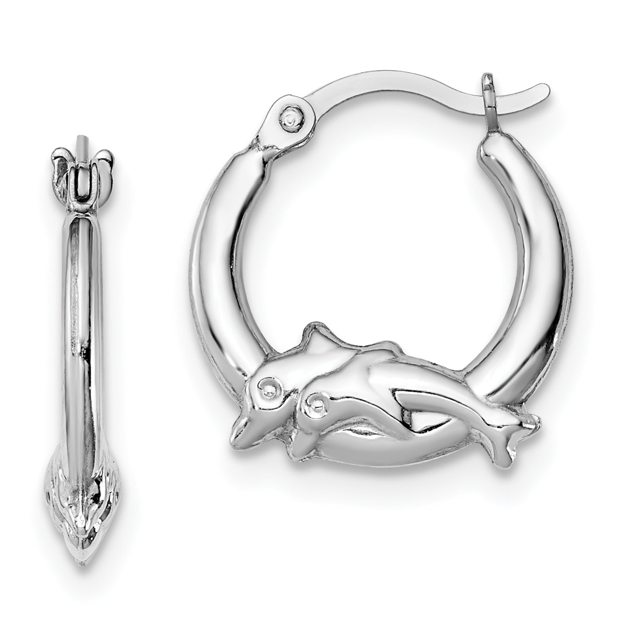Sterling Silver Rhodium-plated Polished Dolphin Round Hoop Earrings Main image