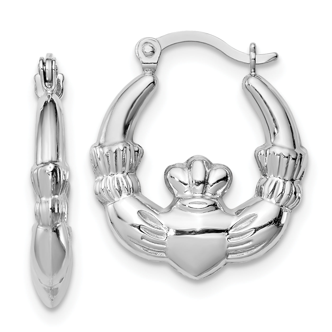 Sterling Silver Rhodium-lated Claddagh Hollow Round Hoop Earrings Main image