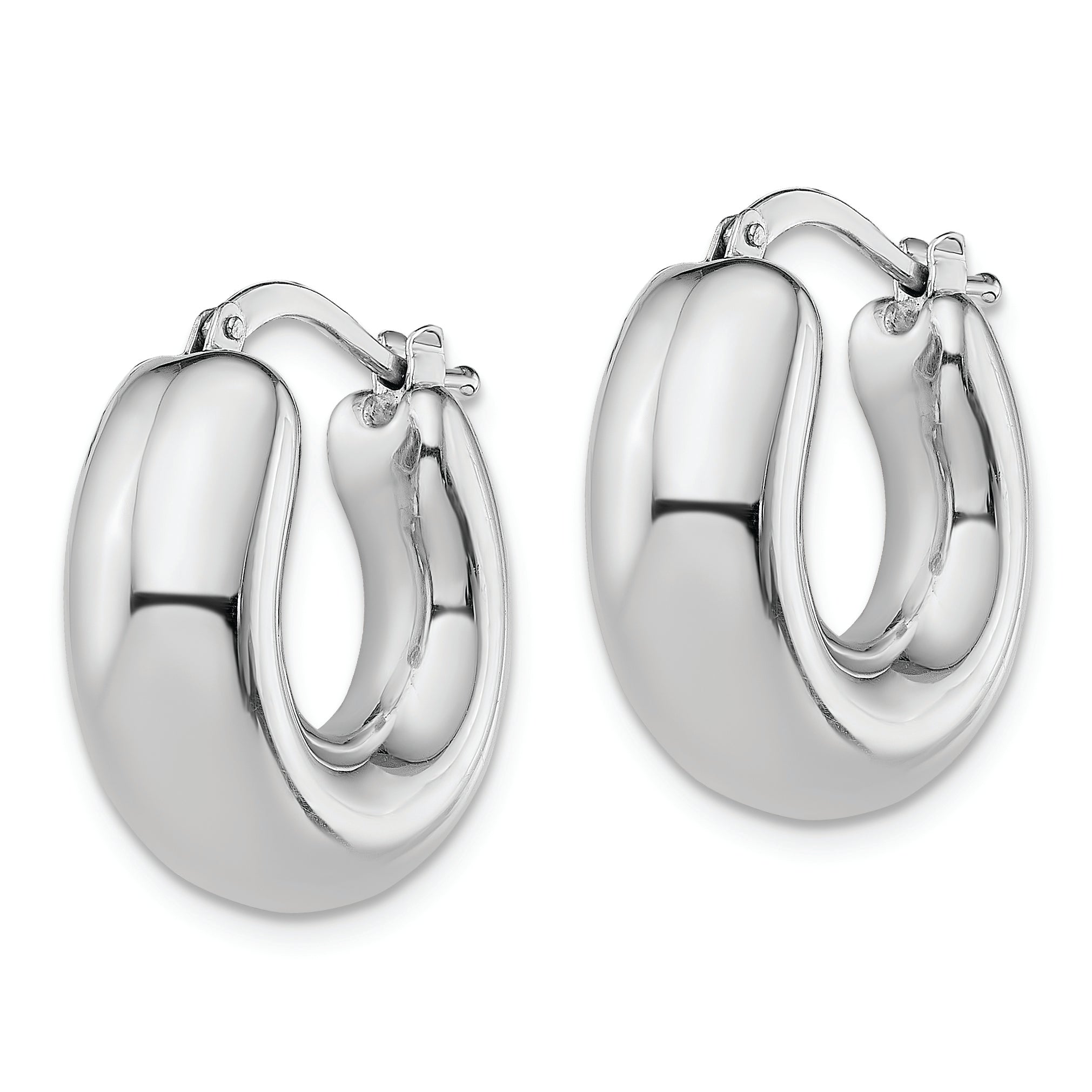 Sterling Silver RH-plated Polished Tapered Hollow Round Hoop Earrings Secondary image