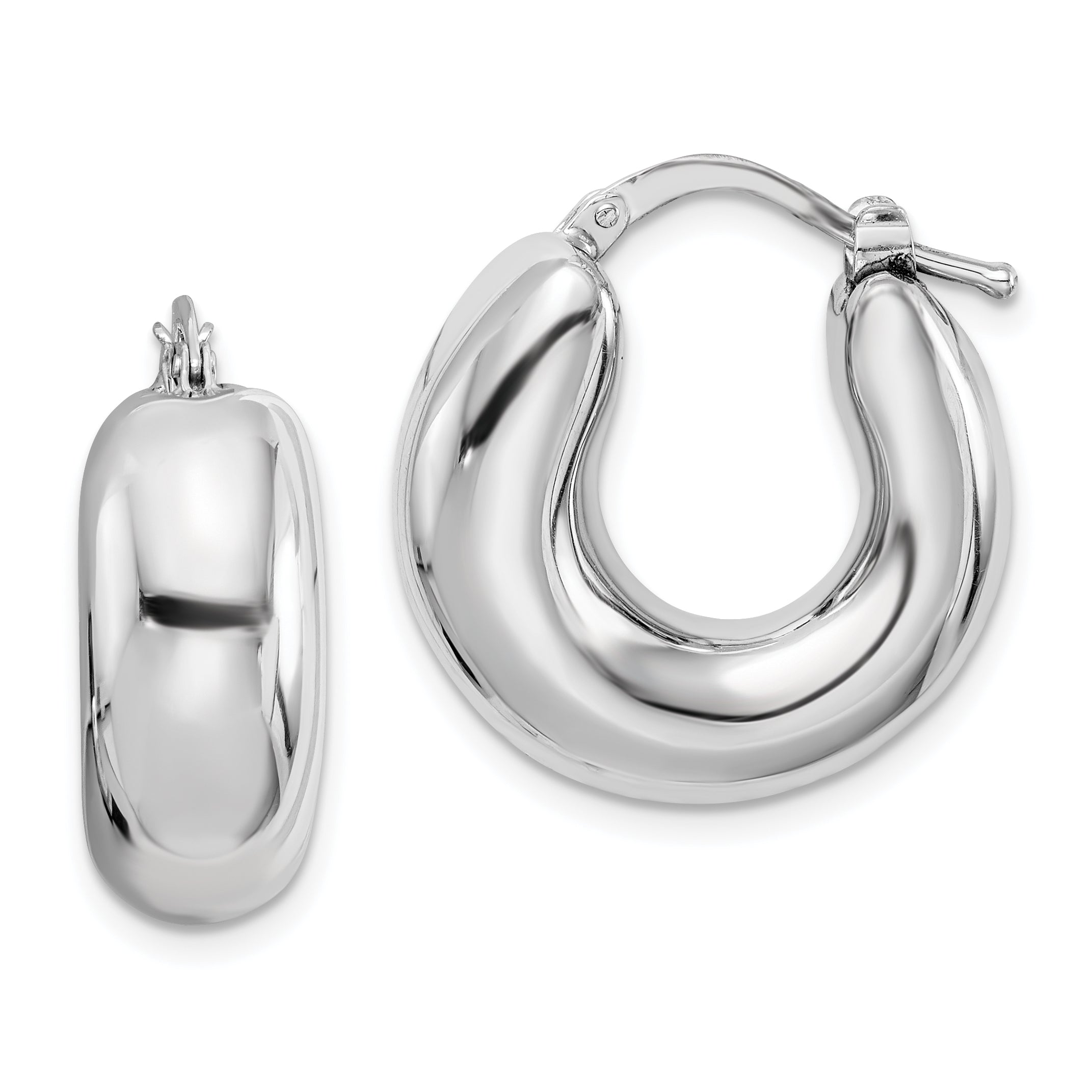 Sterling Silver RH-plated Polished Tapered Hollow Round Hoop Earrings Main image