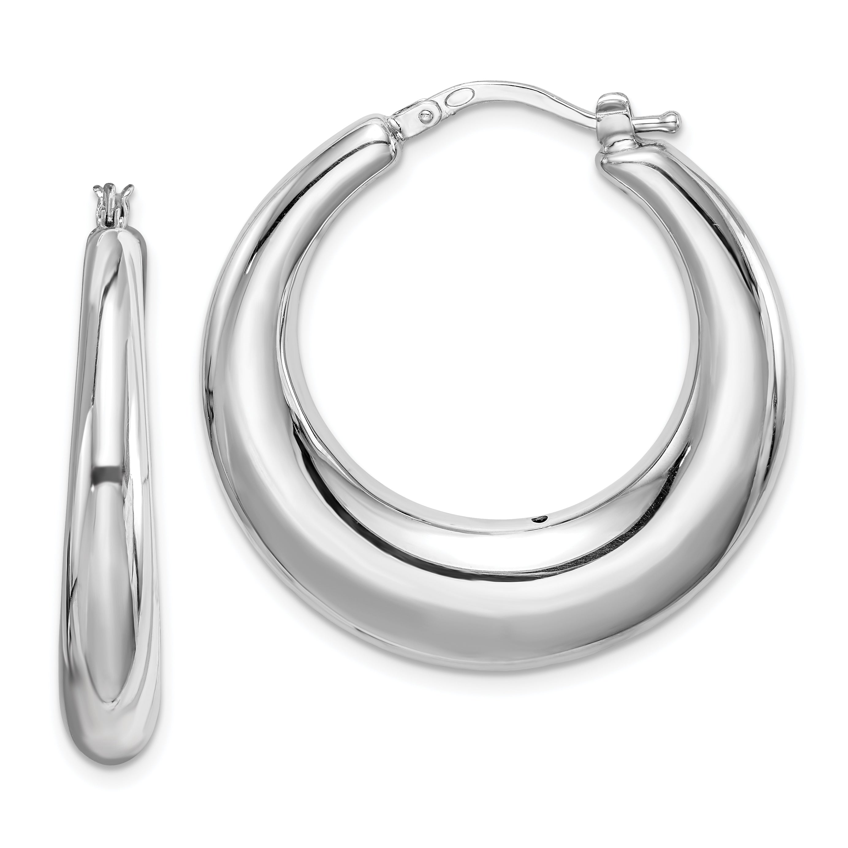 Sterling Silver RH-plated Polished Tapered Hollow Round Hoop Earrings Main image