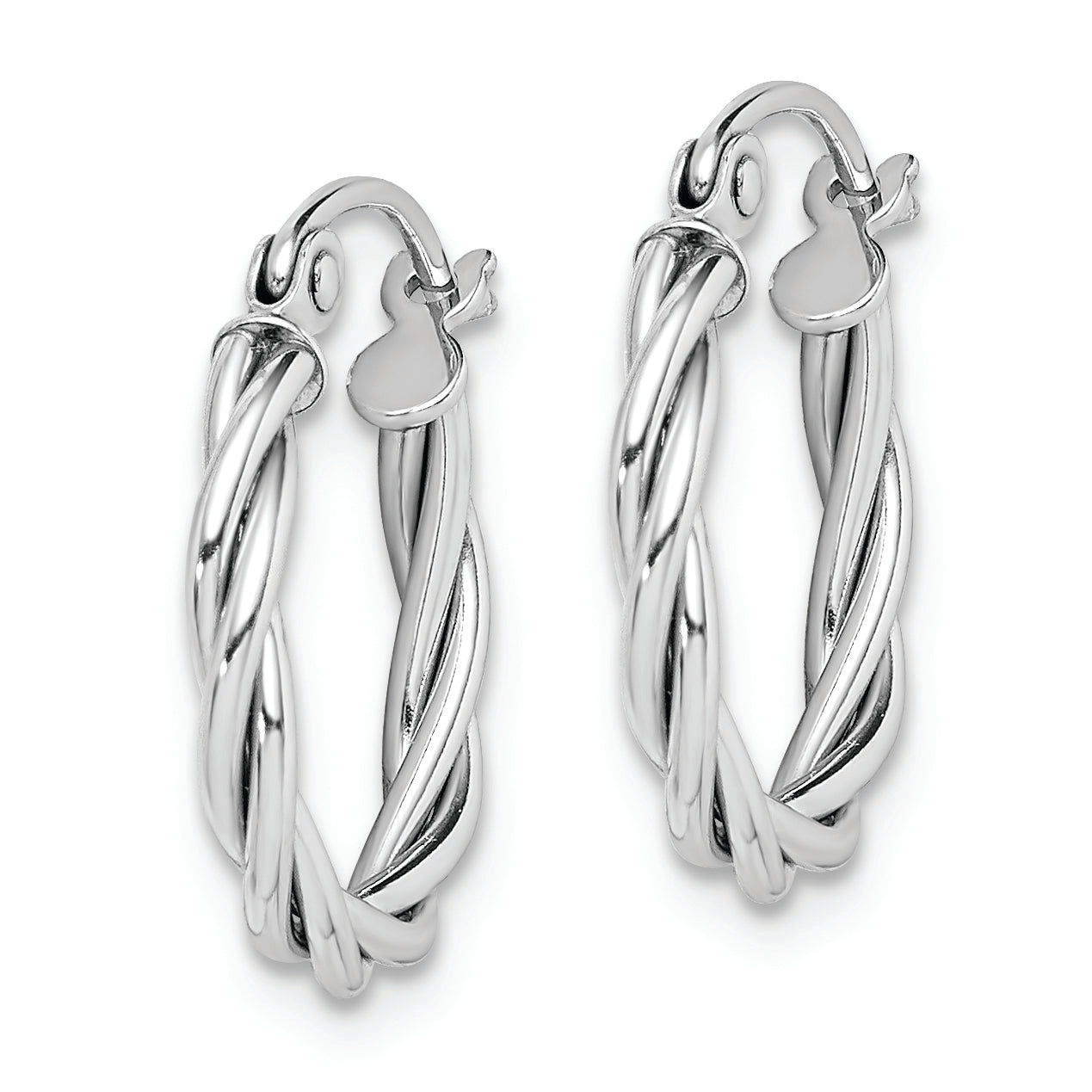 Sterling Silver Rhodium Plated 2mm Twisted Hoop Earrings Secondary image