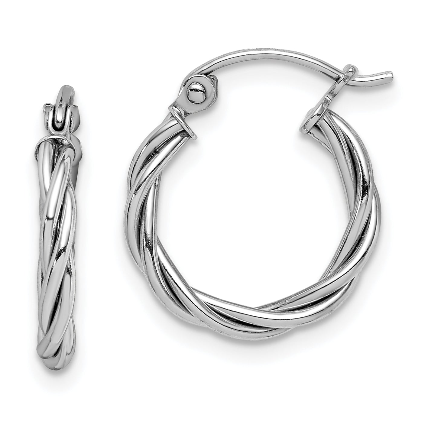 Sterling Silver Rhodium Plated 2mm Twisted Hoop Earrings Main image