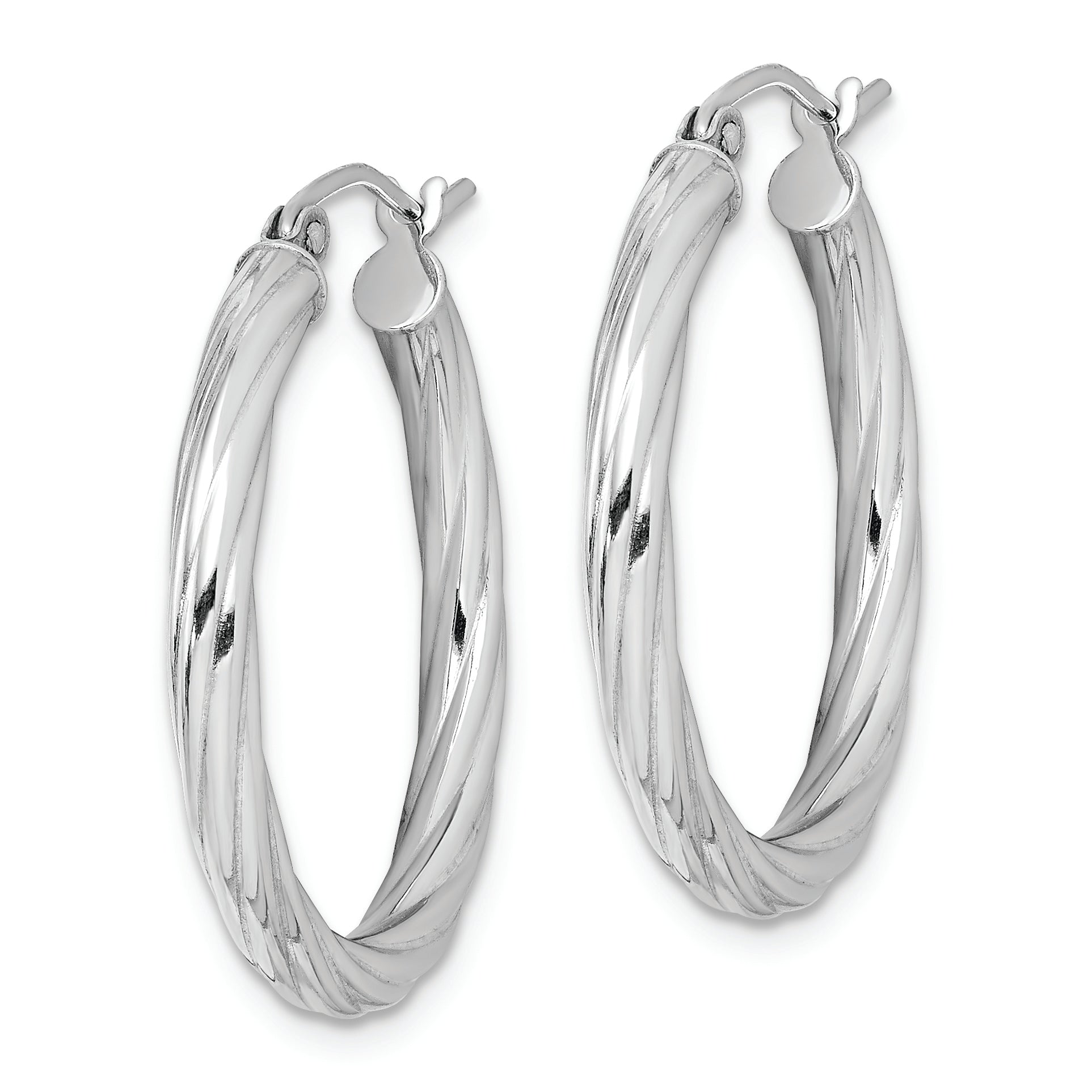 Sterling Silver Rhodium-plated 2.7x25mm Twisted Hoop Earrings Secondary image