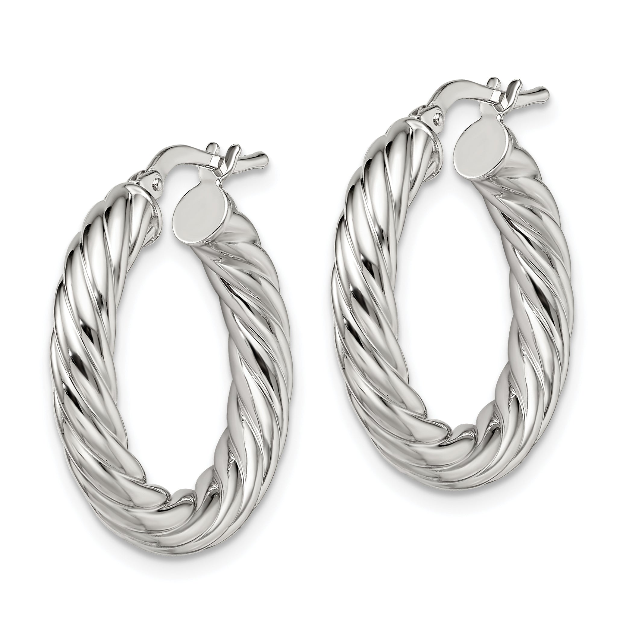 Sterling Silver Rhodium-plated Polished Twisted 4mm Hoop Earrings Secondary image