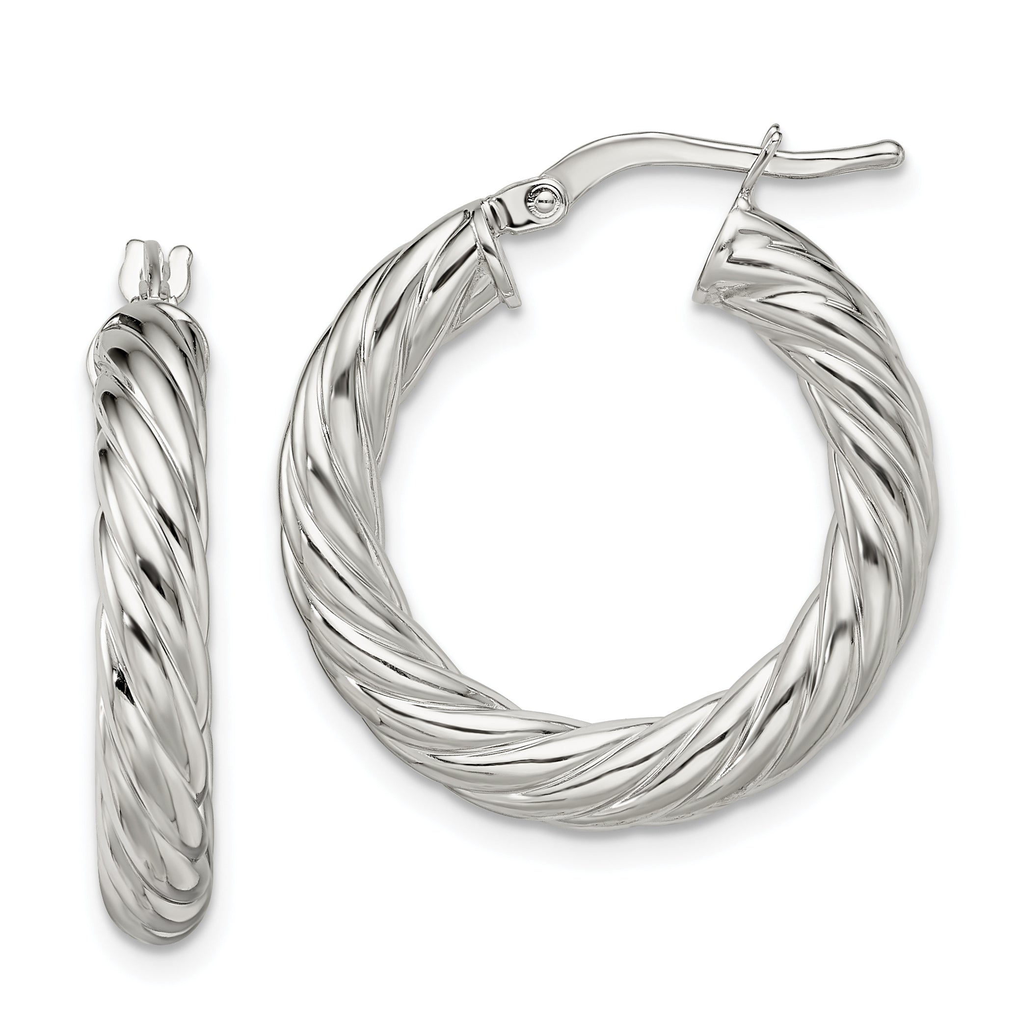 Sterling Silver Rhodium-plated Polished Twisted 4mm Hoop Earrings Main image